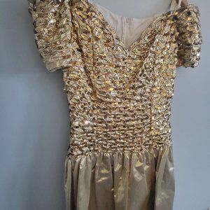 80's Jessica McClintock Gunne Sax Gold Sequin Dress